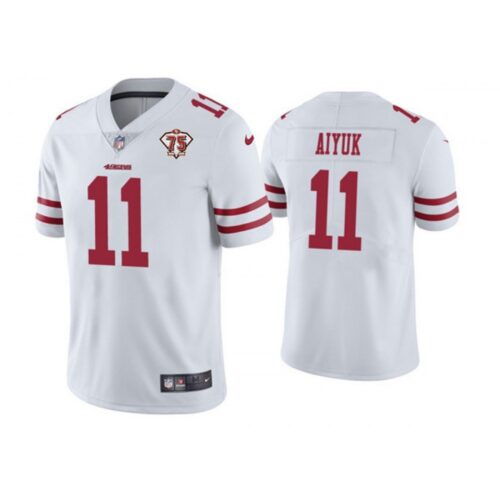 6861a7188c856_1 Men's San Francisco 49ers #11 Brandon Aiyuk 2021 White 75th Anniversary Vapor Untouchable Stitched NFL Jersey