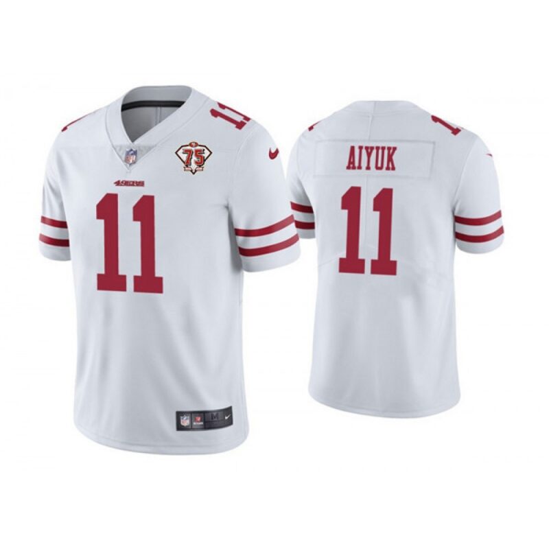 6861a7188c856_1 Men's San Francisco 49ers #11 Brandon Aiyuk 2021 White 75th Anniversary Vapor Untouchable Stitched NFL Jersey