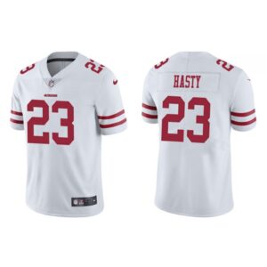6861a77dec3ba_1 Men's San Francisco 49ers #23 JaMycal Hasty 2021 White Vapor Untouchable Limited Stitched Jersey