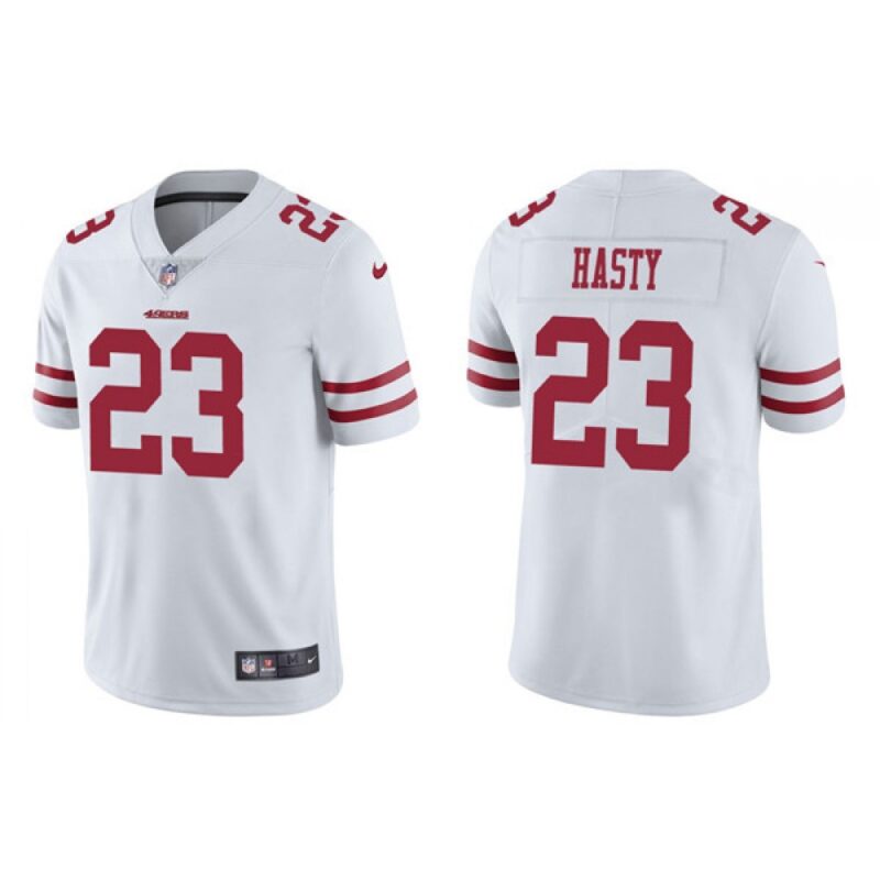 6861a77dec3ba_1 Men's San Francisco 49ers #23 JaMycal Hasty 2021 White Vapor Untouchable Limited Stitched Jersey