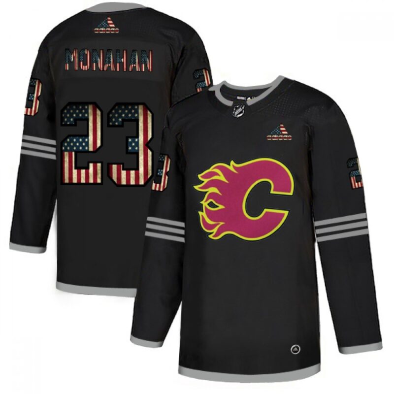 6861a79468186_1 Men's Calgary Flames #23 Sean Monahan 2020 Grey USA Flag Stitched NHL Jersey