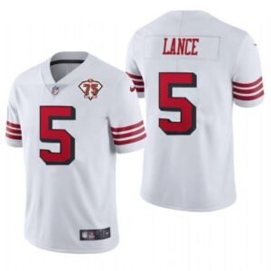 6861a7b08a463_1 Men's San Francisco 49ers #5 Trey Lance 2021 White 75th Anniversary 2nd Alternate Vapor Untouchable Limited Stitched NFL Jersey
