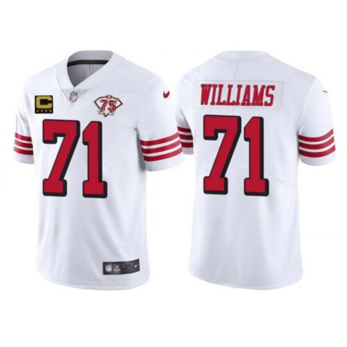 6861a7e564357_1 Men's San Francisco 49ers #71 Trent Williams White 75th Anniversary With C Patch Vapor Untouchable Limited Stitched Football Jersey