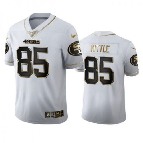 6861a808b3ec7_1 Men's San Francisco 49ers #85 George Kittle White 2019 100th Season Golden Edition Limited Stitched NFL Jersey