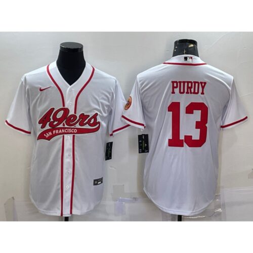 6861a8118d6af_1 Men's San Francisco 49ers #13 Brock Purdy White With Patch Cool Base Stitched Baseball Jersey