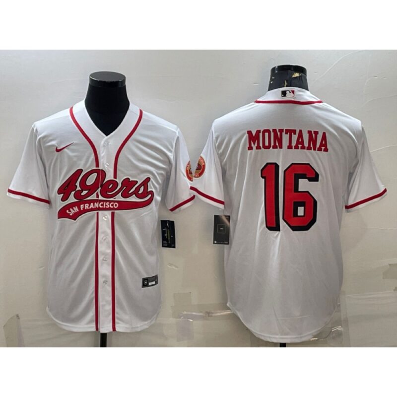 6861a814a1b07_1 Men's San Francisco 49ers #16 Joe Montana New White With Patch Cool Base Stitched Baseball Jersey