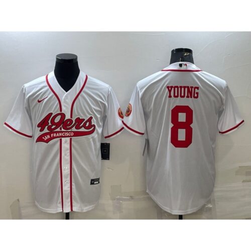 6861a82716f18_1 Men's San Francisco 49ers #8 Steve Young White With Patch Cool Base Stitched Baseball Jersey