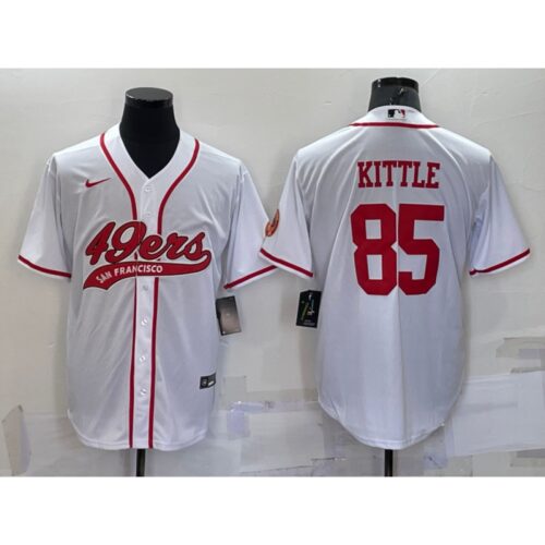 6861a833946f0_1 Men's San Francisco 49ers #85 George Kittle White With Patch Cool Base Stitched Baseball Jersey
