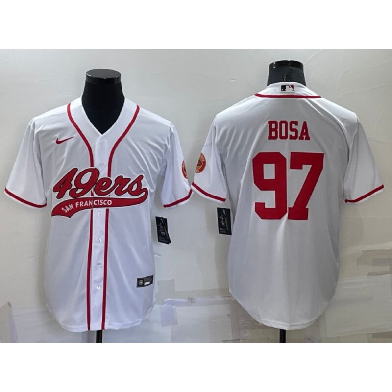 6861a839eceb1_1 Men's San Francisco 49ers #97 Nick Bosa White Red Cool Base Stitched Baseball Jersey