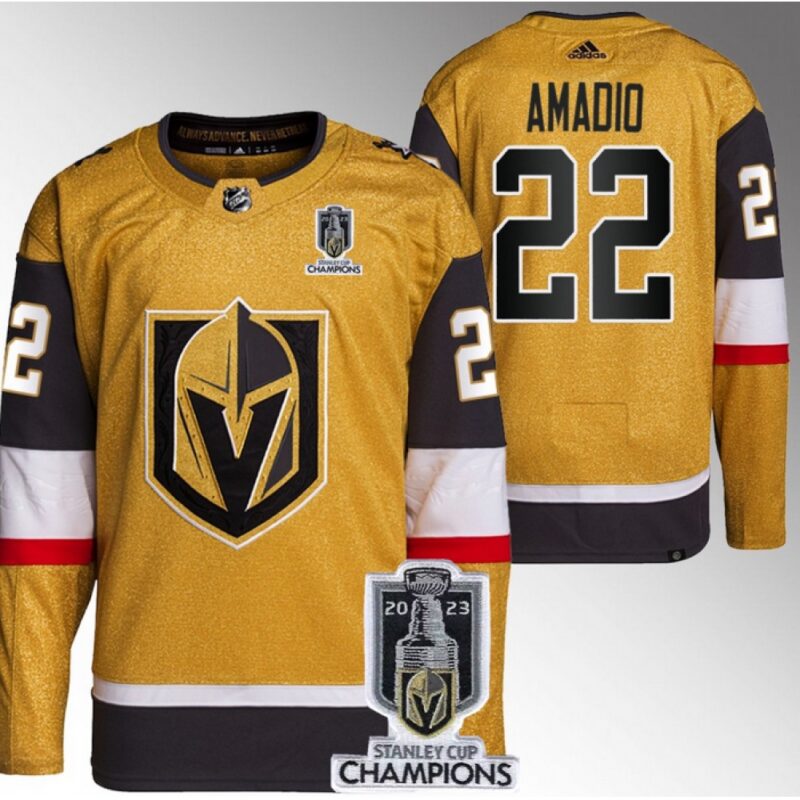 6861a83ab8a54_1 Men's Vegas Golden Knights #22 Michael Amadio Gold 2023 Stanley Cup Champions Stitched Jersey