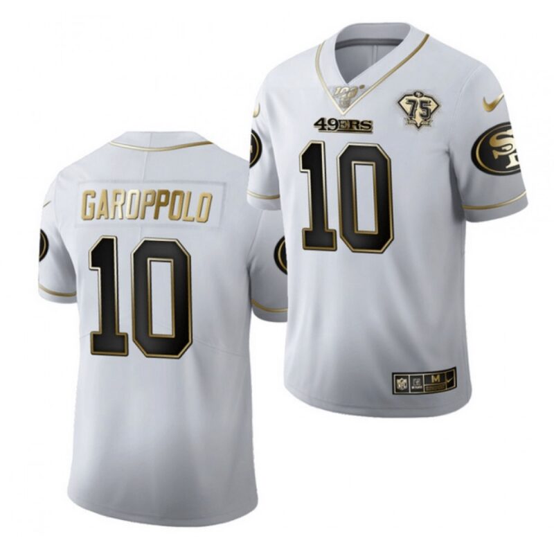 6861a84931db0_1 Men's San Francisco 49ers #10 Jimmy Garoppolo White Gold 75th Anniversary Stitched Jersey