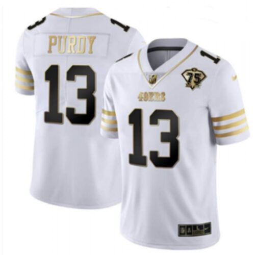 6861a84c37fa0_1 Men's San Francisco 49ers #13 Brock Purdy White Gold With 75th Patch Stitched Jersey