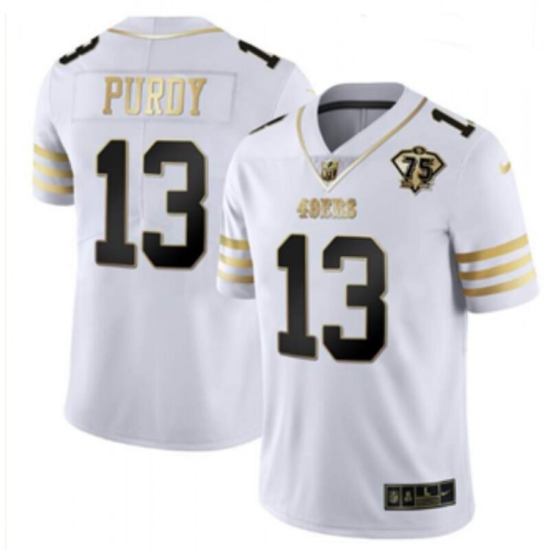 6861a84c37fa0_1 Men's San Francisco 49ers #13 Brock Purdy White Gold With 75th Patch Stitched Jersey