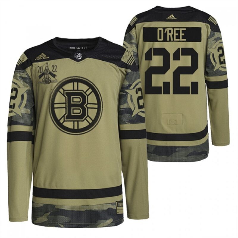 6861a851be52e_1 Men's Boston Bruins #22 Willie O'Ree 2022 Camo Military Appreciation Night Stitched Jersey
