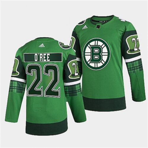 6861a8550e06a_1 Men's Boston Bruins #22 Willie O'Ree 2022 Green St Patricks Day Warm-Up Stitched Jersey