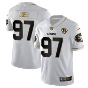 6861a87ca4a95_1 Men's San Francisco 49ers #97 Nick Bosa White Gold 75th Anniversary Stitched Jersey