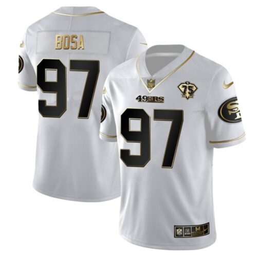 6861a87ca4a95_1 Men's San Francisco 49ers #97 Nick Bosa White Gold 75th Anniversary Stitched Jersey