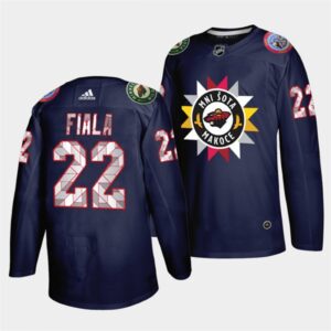 6861a87cf0424_1 Men's Minnesota Wild #22 Kevin Fiala 2021/22 Navy Native American Heritage Day Stitched Jersey
