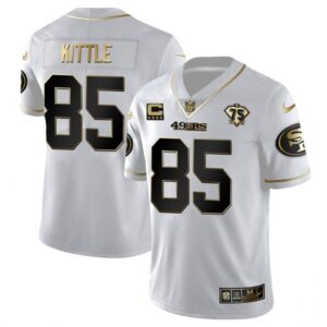 6861a87fb785d_1 Men's San Francisco 49ers George Kittle White Gold 75th Anniversary With C Patch Stitched Jersey