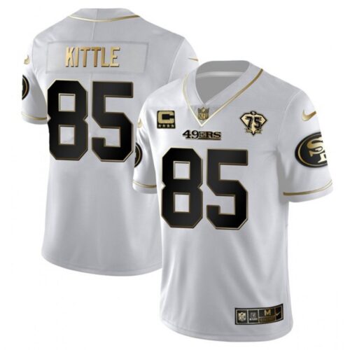 6861a87fb785d_1 Men's San Francisco 49ers George Kittle White Gold 75th Anniversary With C Patch Stitched Jersey
