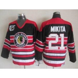 6861a88999e9e_1 Blackhawks #21 Stan Mikita Red/Black 75TH CCM Stitched NHL Jersey
