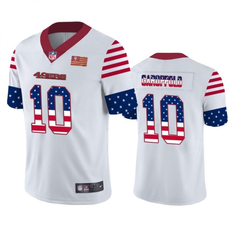 6861a88b97e85_1 Men's San Francisco 49ers #10 Jimmy Garoppolo White 2019 USA Flag Fashion Limited Stitched NFL Jersey