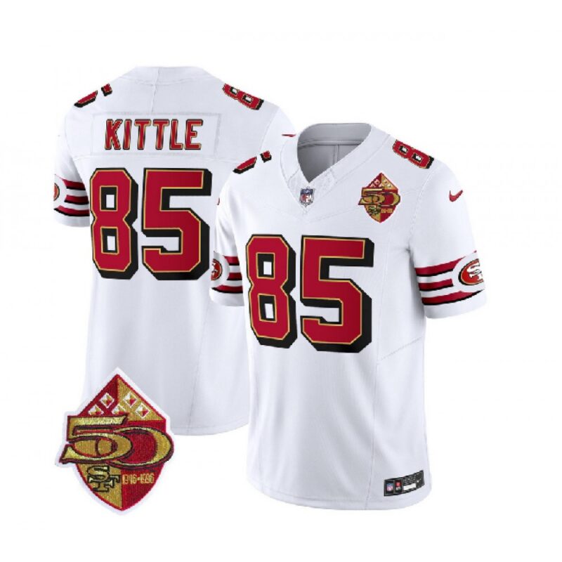 6861a8b36f532_1 Men's San Francisco 49ers #85 George Kittle White 2023 F.U.S.E. 50th Patch Vapor Untouchable Limited Stitched Football Jersey