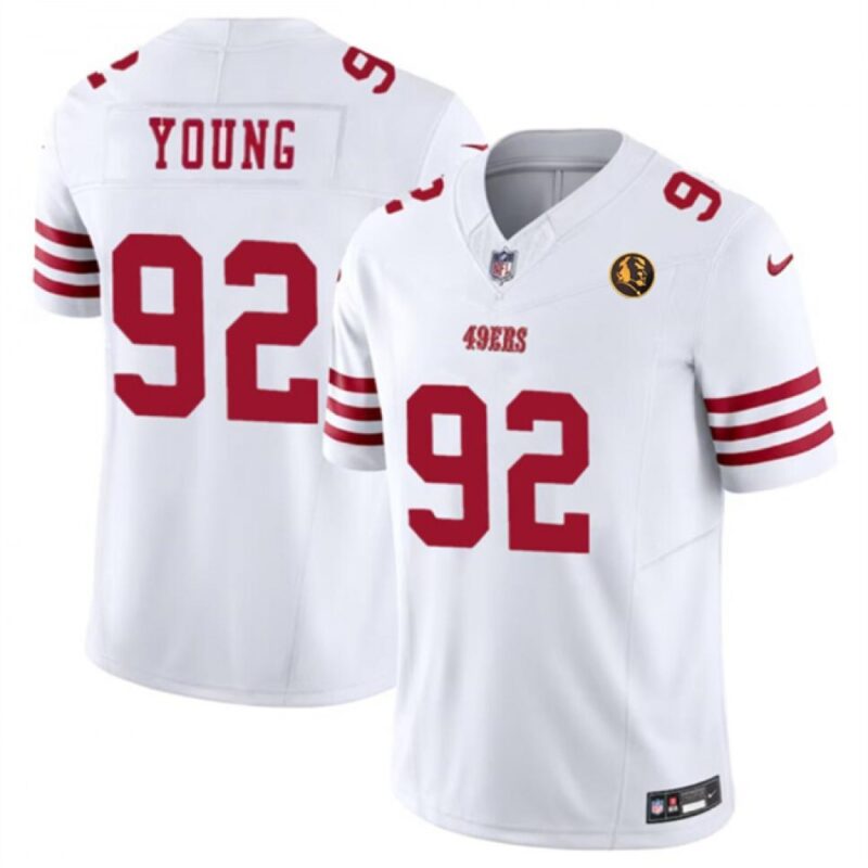 6861a8b67ba87_1 Men's San Francisco 49ers #92 Chase Young White 2023 F.U.S.E. With John Madden Patch Vapor Limited Stitched Football Jersey