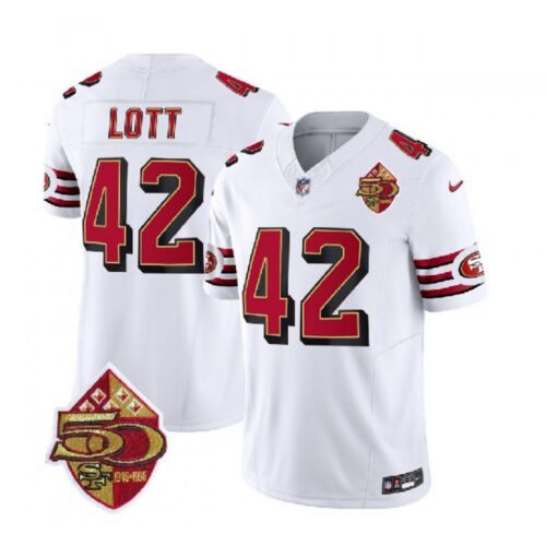 6861a8c277c1c_1 Men's San Francisco 49ers #42 Ronnie Lott White 2023 F.U.S.E. 50th Patch Throwback Stitched Football Jersey
