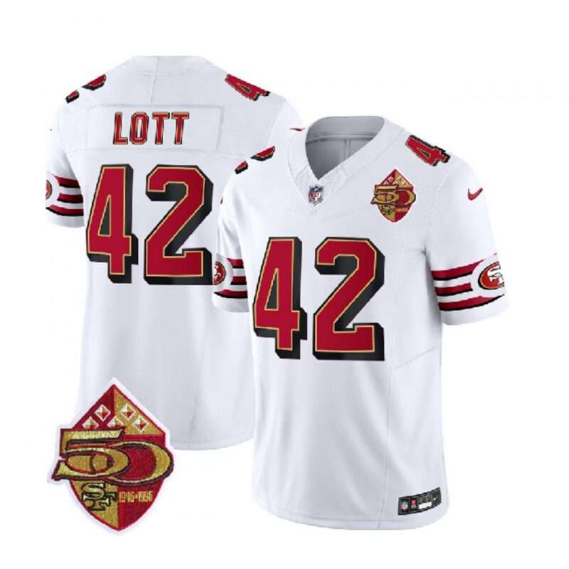 6861a8c277c1c_1 Men's San Francisco 49ers #42 Ronnie Lott White 2023 F.U.S.E. 50th Patch Throwback Stitched Football Jersey