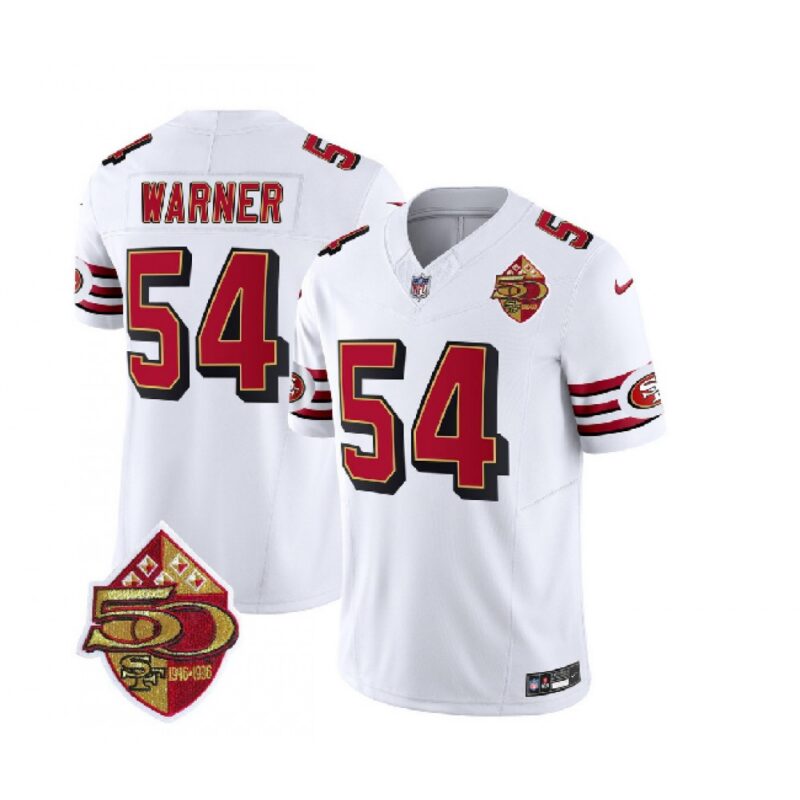 6861a8c572fc7_1 Men's San Francisco 49ers #54 Fred Warner White 2023 F.U.S.E. 50th Patch Throwback Stitched Football Jersey