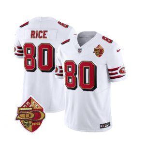 6861a8c85cc36_1 Men's San Francisco 49ers #80 Jerry Rice White 2023 F.U.S.E. 50th Patch Throwback Stitched Football Jersey