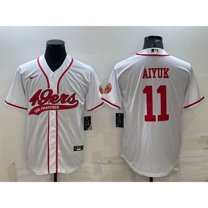 6861a8cb4f42f_1 Men's San Francisco 49ers #11 Brandon Aiyuk White With Patch Cool Base Stitched Baseball Jersey