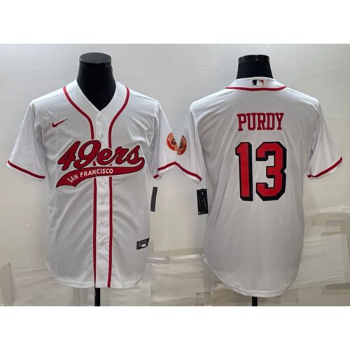 6861a8ce5d740_1 Men's San Francisco 49ers #13 Brock Purdy White With Patch Cool Base Stitched Baseball Jersey