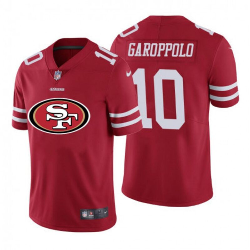 6861a8d163223_1 Men's San Francisco 49ers #10 Jimmy Garoppolo Red 2020 Team Big Logo Limited Stitched Jersey
