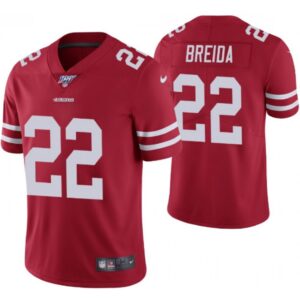 6861a92cac695_1 Men's San Francisco 49ers #22 Matt Breida Red 2019 100th season Vapor Untouchable Limited Stitched NFL Jersey