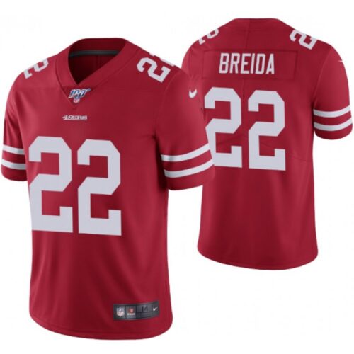 6861a92cac695_1 Men's San Francisco 49ers #22 Matt Breida Red 2019 100th season Vapor Untouchable Limited Stitched NFL Jersey
