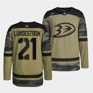 6861a956a77bf_1 Men's Anaheim Ducks #21 Isac Lundestrom 2022 Camo Military Appreciation Night Stitched Jersey
