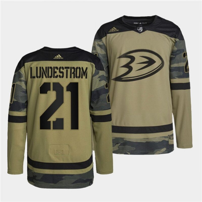 6861a956a77bf_1 Men's Anaheim Ducks #21 Isac Lundestrom 2022 Camo Military Appreciation Night Stitched Jersey
