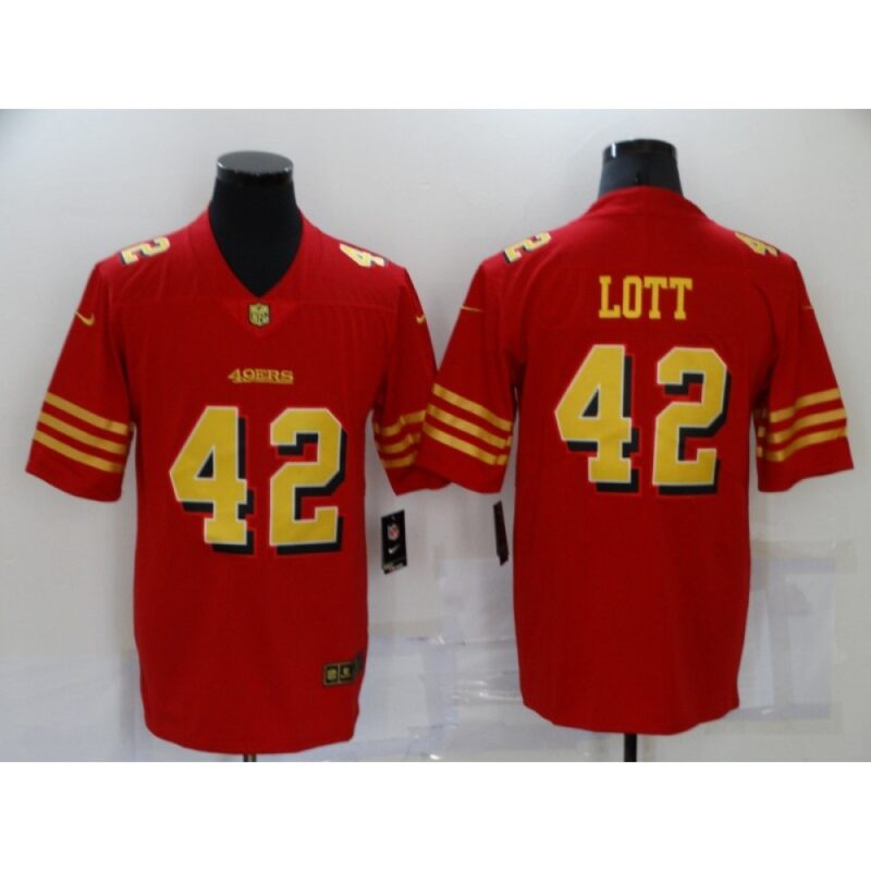 6861a9848b842_1 Men's San Francisco 49ers #42 Ronnie Lott Red Gold Vapor Untouchable Limited Stitched Jersey