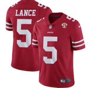 6861a990a3d65_1 Men's San Francisco 49ers #5 Trey Lance Red 75th Anniversary Vapor Untouchable Limited Stitched Jersey