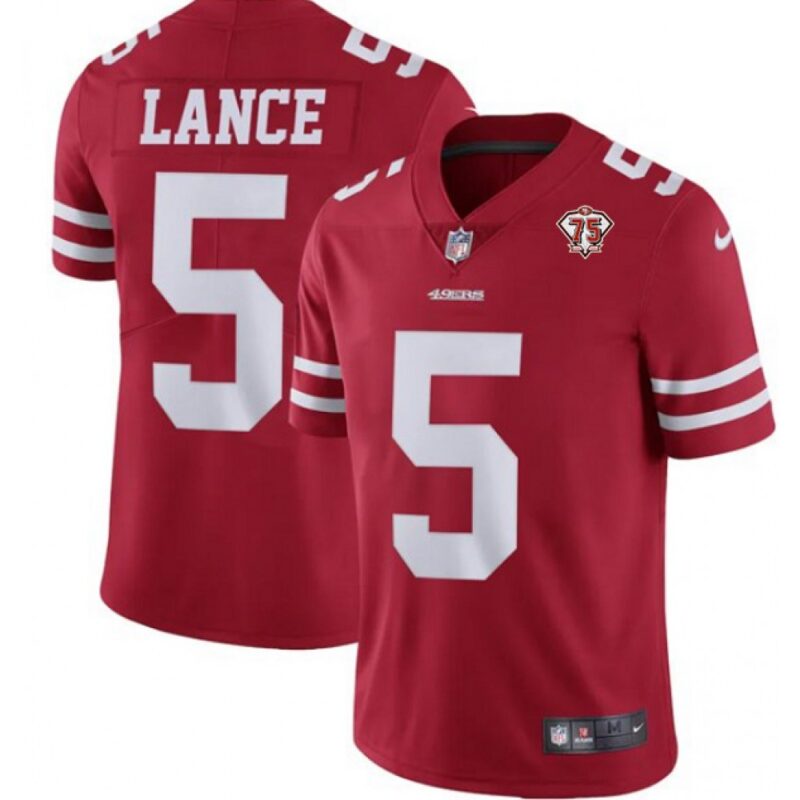 6861a990a3d65_1 Men's San Francisco 49ers #5 Trey Lance Red 75th Anniversary Vapor Untouchable Limited Stitched Jersey