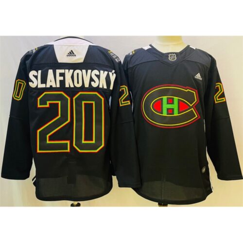 6861a995bc4e5_1 Men's Montreal Canadiens #20 Juraj Slafkovsky 2022 Black Warm Up History Night Stitched Jersey