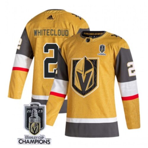6861aa561b192_1 Men's Vegas Golden Knights #2 Zach Whitecloud Gold 2023 Stanley Cup Champions Stitched Jersey