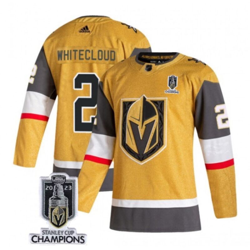 6861aa561b192_1 Men's Vegas Golden Knights #2 Zach Whitecloud Gold 2023 Stanley Cup Champions Stitched Jersey