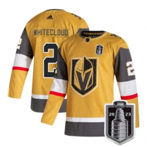 6861aa597effa_1 Men's Vegas Golden Knights #2 Zach Whitecloud Gold 2023 Stanley Cup Final Stitched Jersey