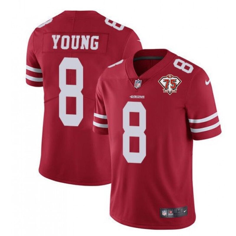 6861aa687b5be_1 Men's San Francisco 49ers #8 Steve Young 2021 Red 75th Anniversary Vapor Untouchable Stitched NFL Jersey