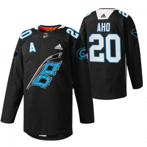6861aa7f6fd12_1 Men's Carolina Hurricanes #20 Sebastian Aho 2022 Black Warm-up Stitched Jersey