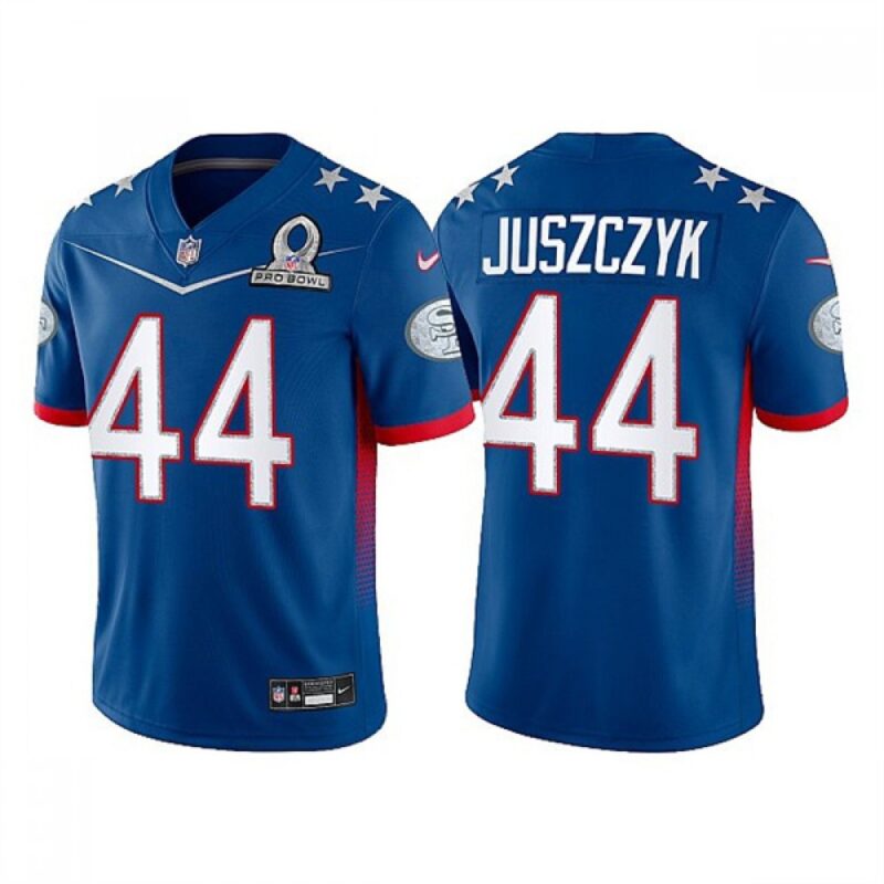 6861aa88927d5_1 Men's San Francisco 49ers #44 Kyle Juszczyk 2022 Royal NFC Pro Bowl Stitched Jersey