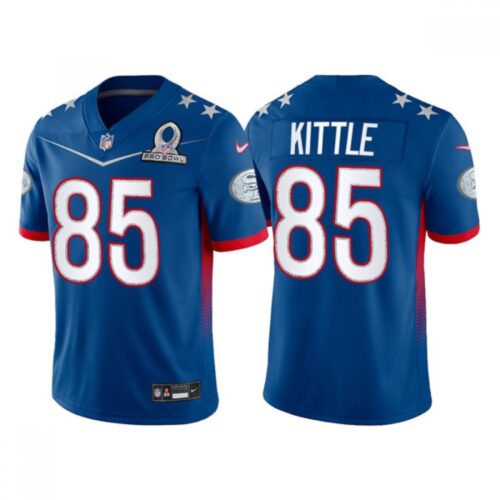 6861aa8ee0269_1 Men's San Francisco 49ers #85 George Kittle 2022 Royal NFC Pro Bowl Stitched Jersey